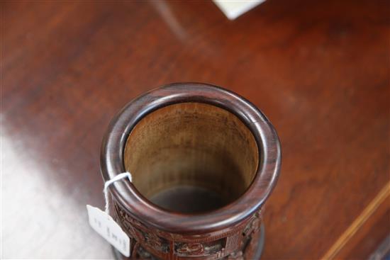 A Chinese bamboo brush pot, height 15cm, some fine splits